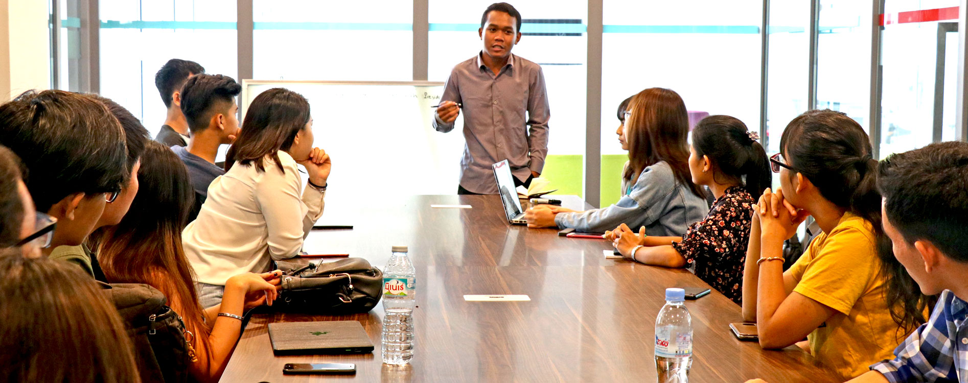JPA alum Chivit, Class of 2015, American University of Phnom Penh (AUPP). President of the AUPP Student Government meeting. Jay Pritzker Academy, Siem Reap, Cambodia. Jay-Pritzker-Academy-Siem-Reap-Cambodia.