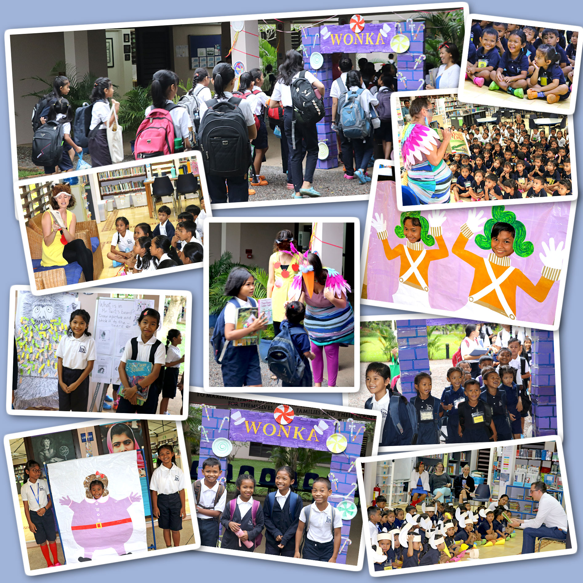JPA teachers and students celebrating Roald Dahl Day - Photo Montage. Jay Pritzker Academy, Siem Reap, Cambodia. Jay-Pritzker-Academy-Siem-Reap-Cambodia.