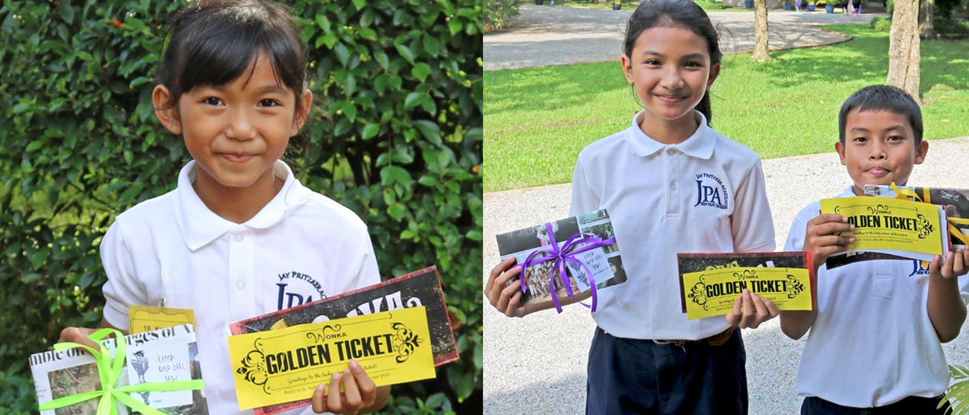 JPA students with their Roald Dahl prizes. Jay Pritzker Academy, Siem Reap, Cambodia. Jay-Pritzker-Academy-Siem-Reap-Cambodia.