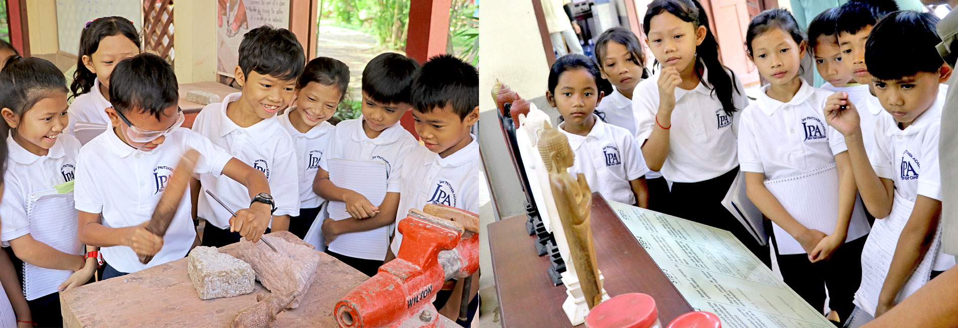JPA Grade 3 students visit Artisans Angkor in Siem Reap experience stone carving themselves. Jay Pritzker Academy, Siem Reap, Cambodia. Jay-Pritzker-Academy-Siem-Reap-Cambodia.