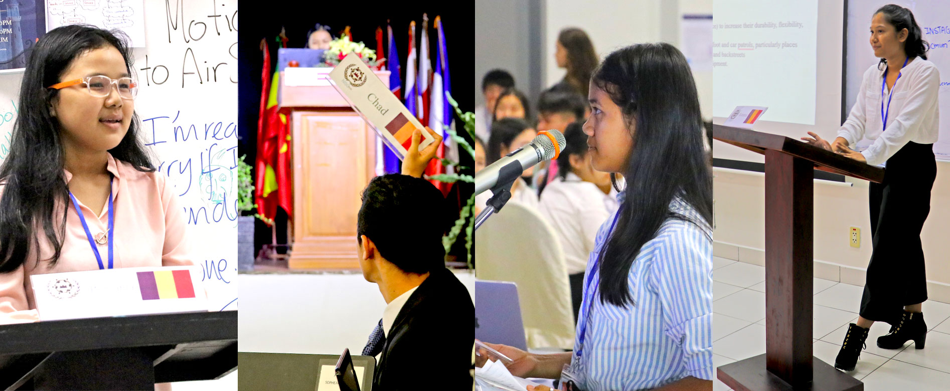 JPA student and JPA MUN Club member Minea speaking at the Northbridge International School of Cambodia Model United Nations (NISCMUN) conference. Jay Pritzker Academy, Siem Reap, Cambodia. Jay-Pritzker-Academy-Siem-Reap-Cambodia.