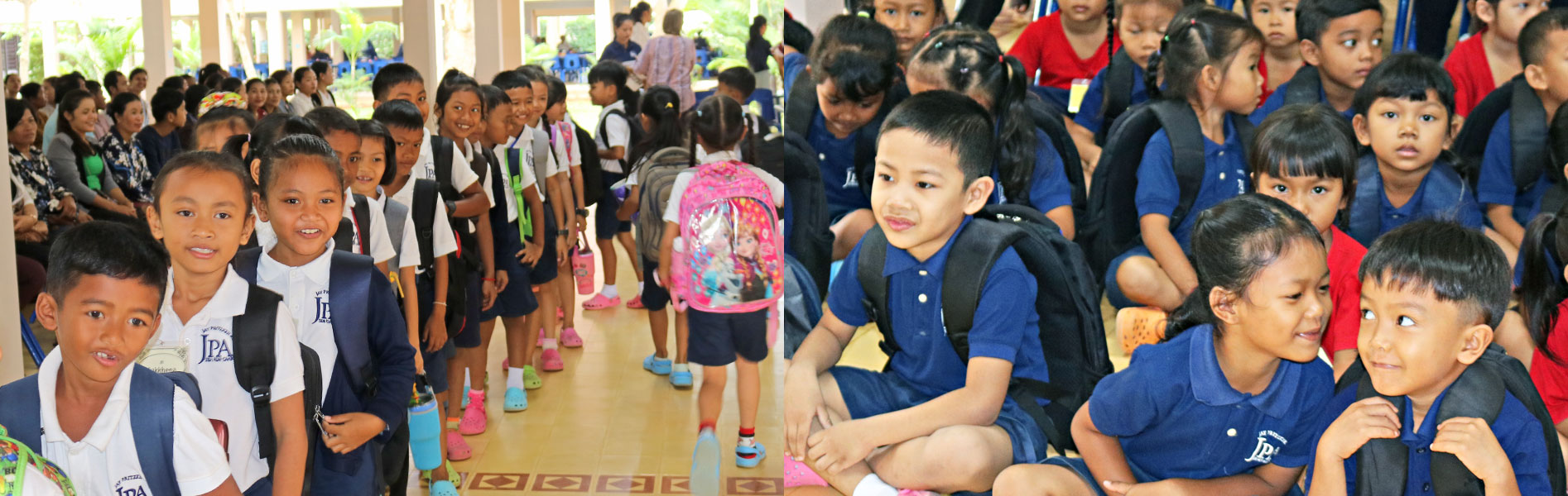 JPA students and parents - Back to school assembly. Jay Pritzker Academy, Siem Reap, Cambodia. Jay-Pritzker-Academy-Siem-Reap-Cambodia.